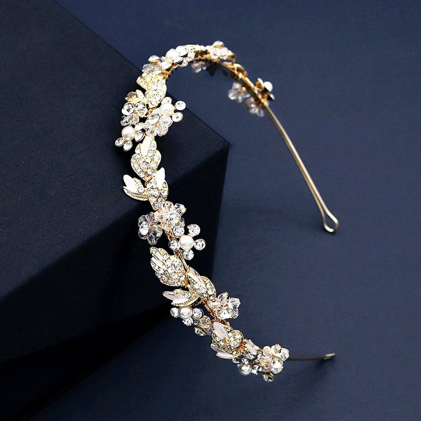 "Francis" - Pearl and Crystal Bridal Headband - Available in Gold and Silver