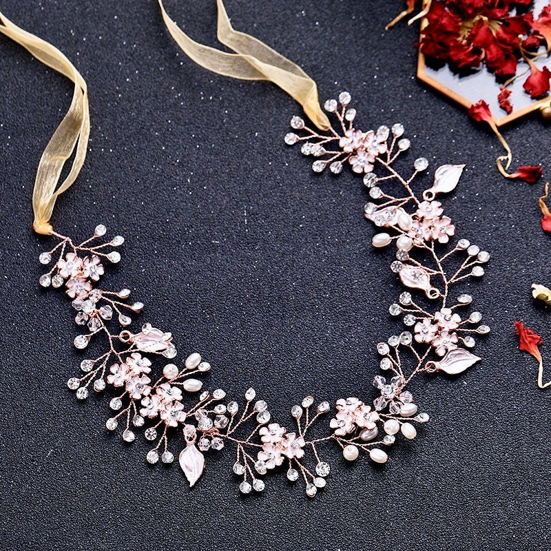 "Angelina" - Pearl and Crystal Bridal Headband - Available in Silver, Rose Gold and Yellow Gold