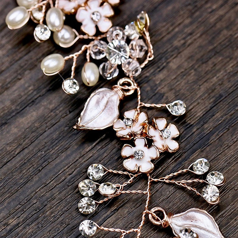 "Angelina" - Pearl and Crystal Bridal Headband - Available in Silver, Rose Gold and Yellow Gold