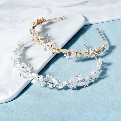 "Francis" - Pearl and Crystal Bridal Headband - Available in Gold and Silver
