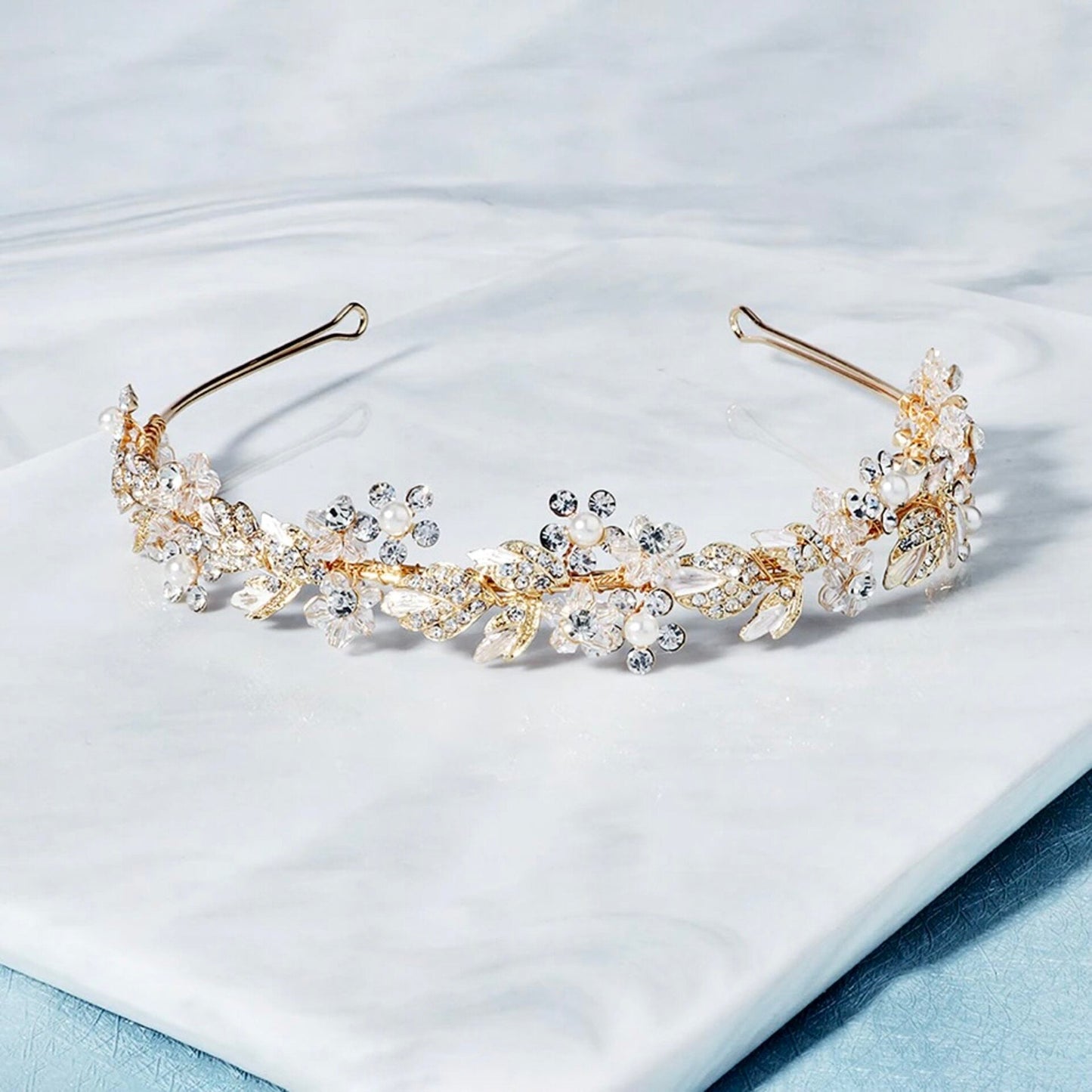 "Francis" - Pearl and Crystal Bridal Headband - Available in Gold and Silver