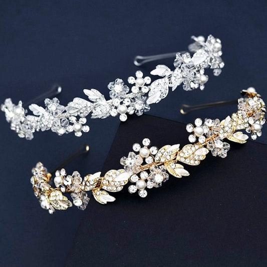 "Francis" - Pearl and Crystal Bridal Headband - Available in Gold and Silver
