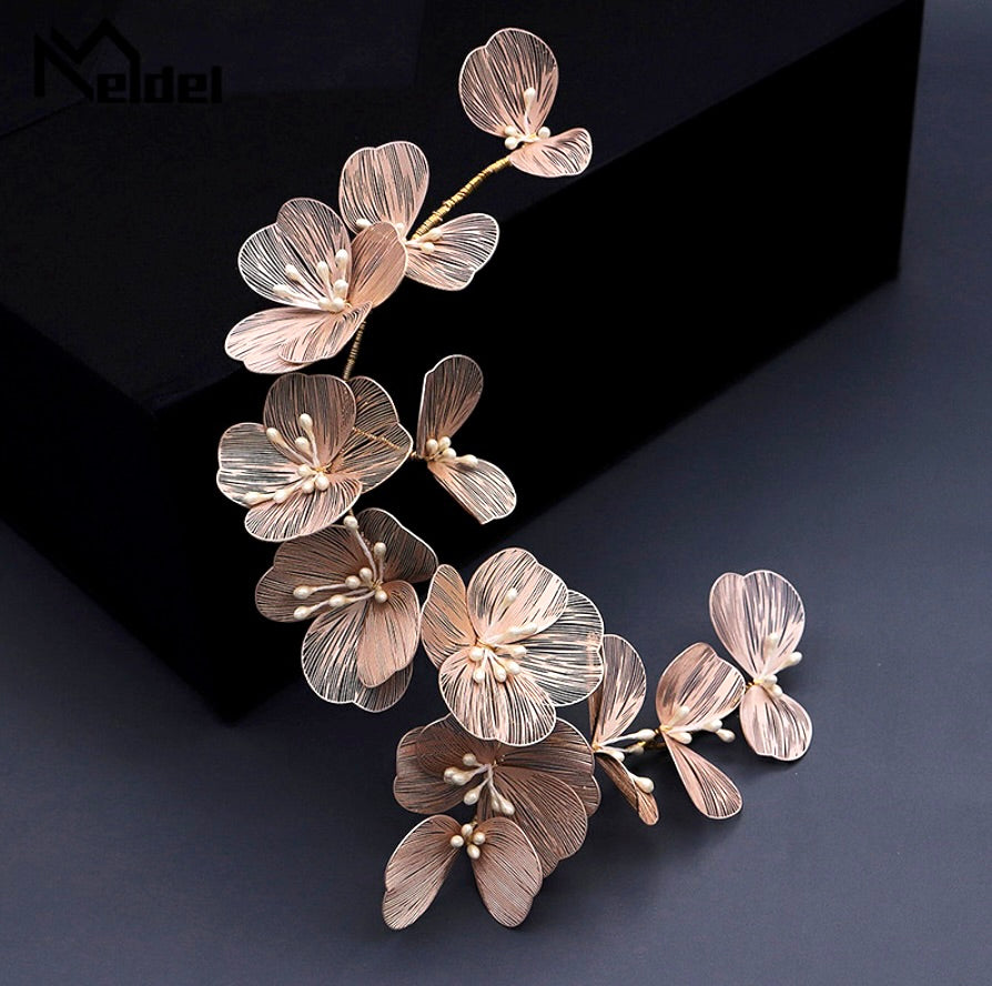 Maira - Floral Filigree Bridal Headband - Available in Silver, Rose Gold and Yellow Gold