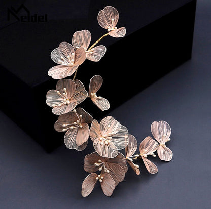 Maira - Floral Filigree Bridal Headband - Available in Silver, Rose Gold and Yellow Gold