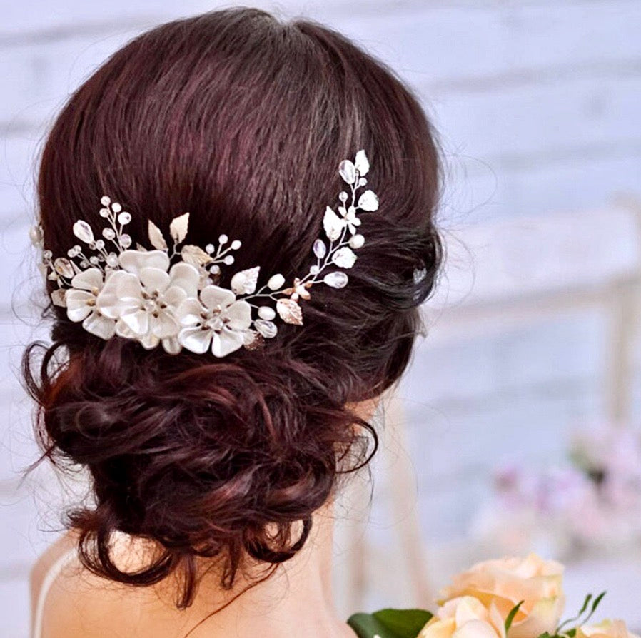"Enola" - Floral Wedding Headband / Hair Vine - Available in Silver and Gold