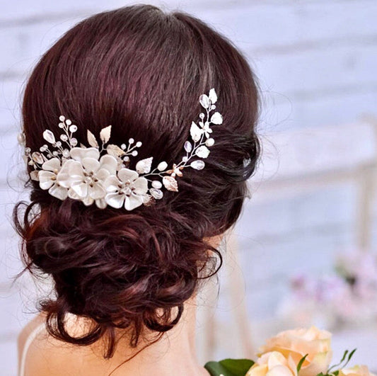 "Enola" - Floral Wedding Headband / Hair Vine - Available in Silver and Gold
