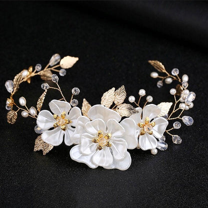"Enola" - Floral Wedding Headband / Hair Vine - Available in Silver and Gold