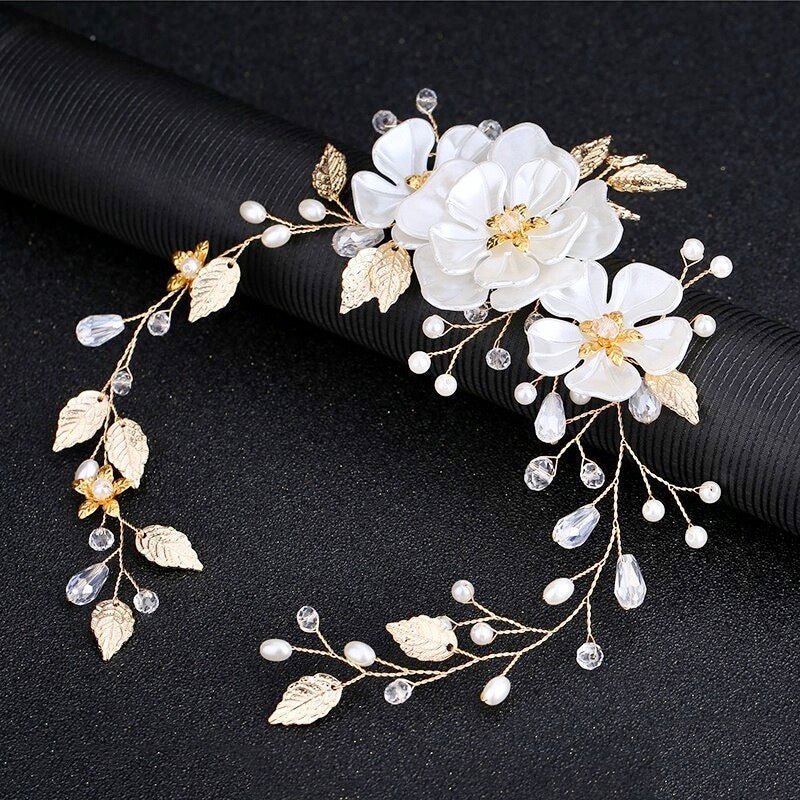 "Enola" - Floral Wedding Headband / Hair Vine - Available in Silver and Gold