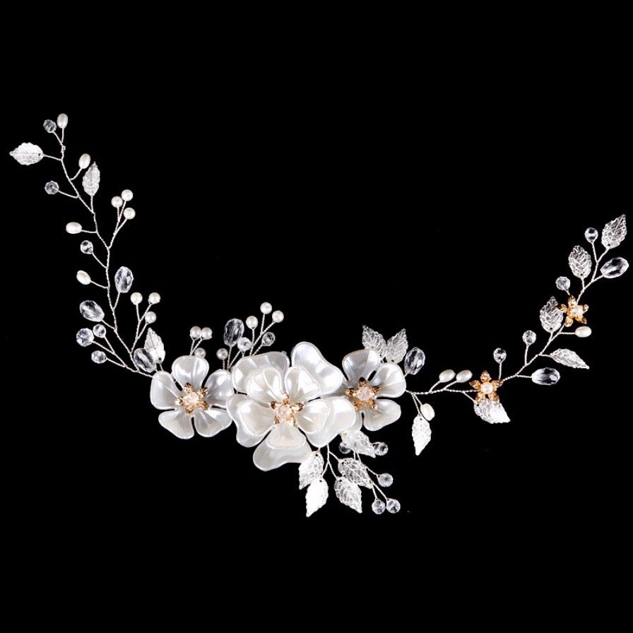 "Enola" - Floral Wedding Headband / Hair Vine - Available in Silver and Gold
