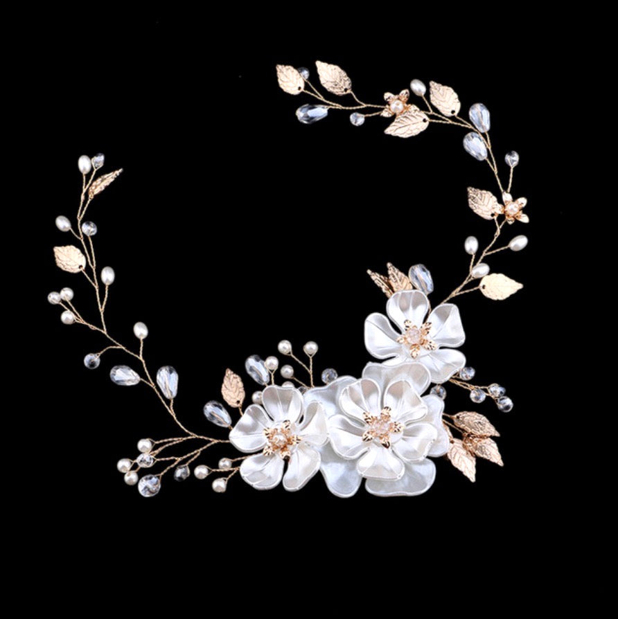 "Enola" - Floral Wedding Headband / Hair Vine - Available in Silver and Gold