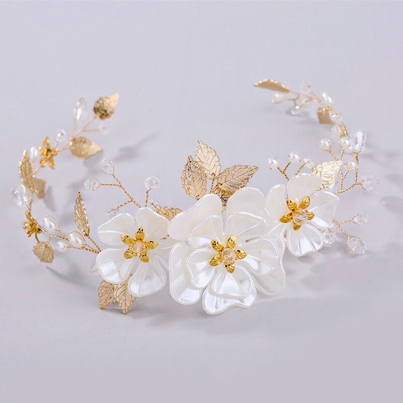 "Enola" - Floral Wedding Headband / Hair Vine - Available in Silver and Gold