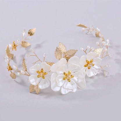 "Enola" - Floral Wedding Headband / Hair Vine - Available in Silver and Gold