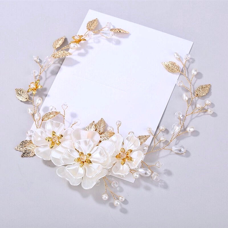 "Enola" - Floral Wedding Headband / Hair Vine - Available in Silver and Gold