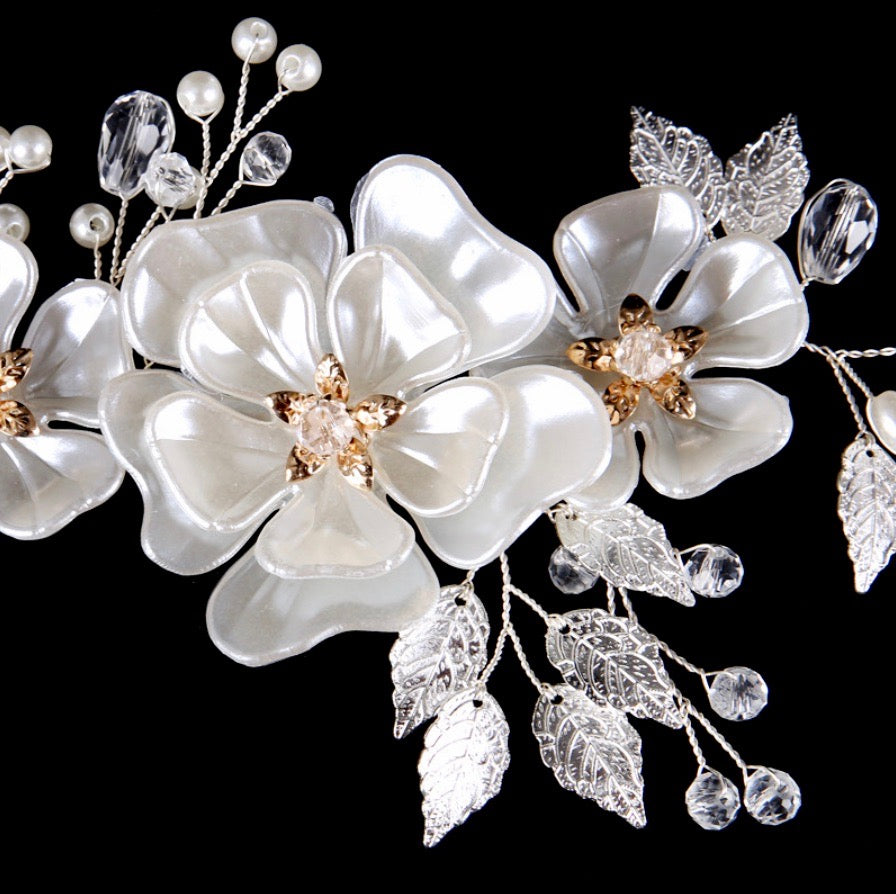 "Enola" - Floral Wedding Headband / Hair Vine - Available in Silver and Gold