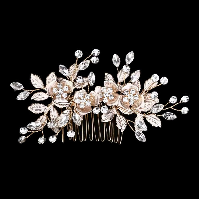 Myra - Floral Bridal Hair Comb - Available in Silver, Rose Gold and Yellow Gold