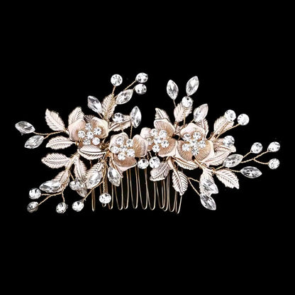 Myra - Floral Bridal Hair Comb - Available in Silver, Rose Gold and Yellow Gold