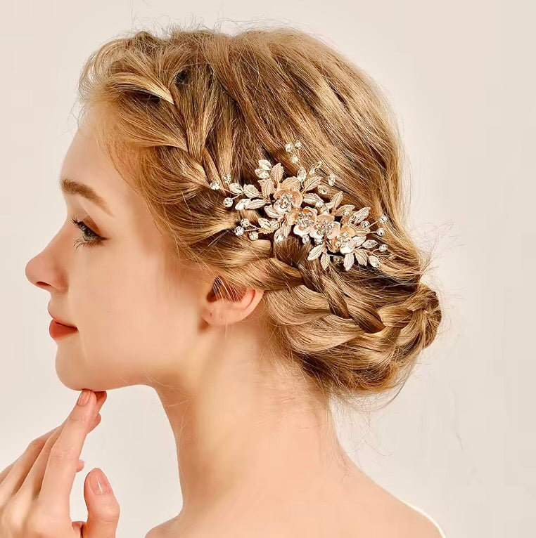 Myra - Floral Bridal Hair Comb - Available in Silver, Rose Gold and Yellow Gold