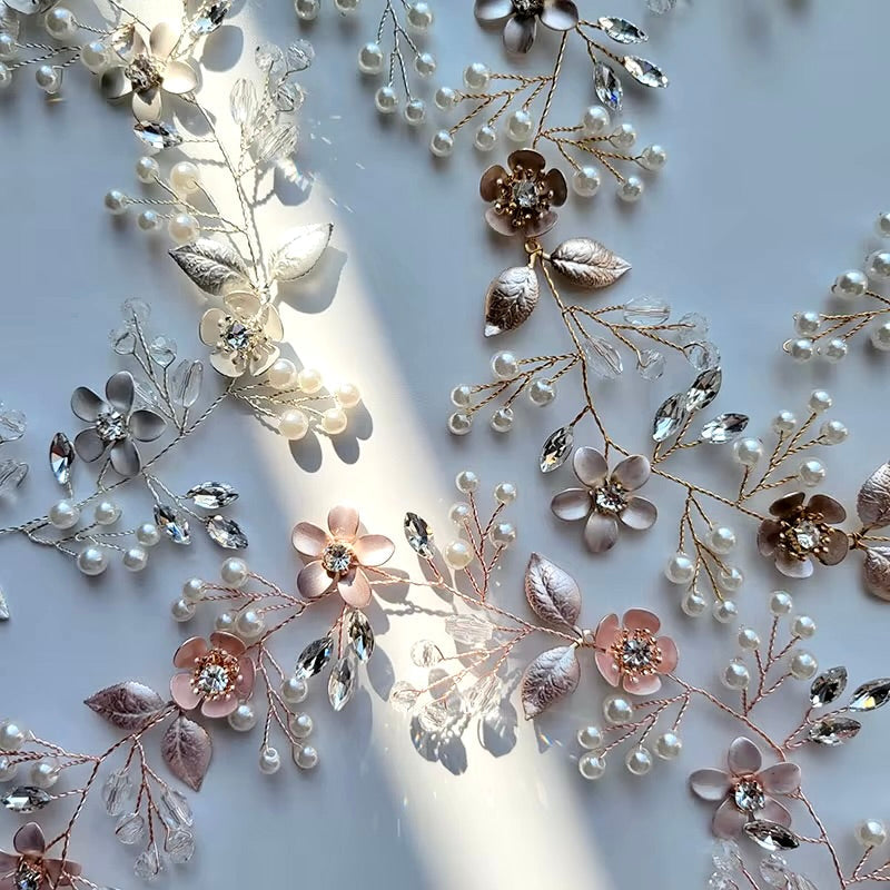 Ophelia - Pearl and Crystal Bridal Hair Vine - Available in Silver, Rose Gold and Yellow Gold