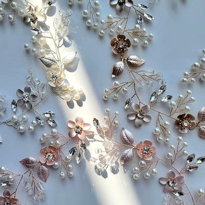 Ophelia - Pearl and Crystal Bridal Hair Vine - Available in Silver, Rose Gold and Yellow Gold