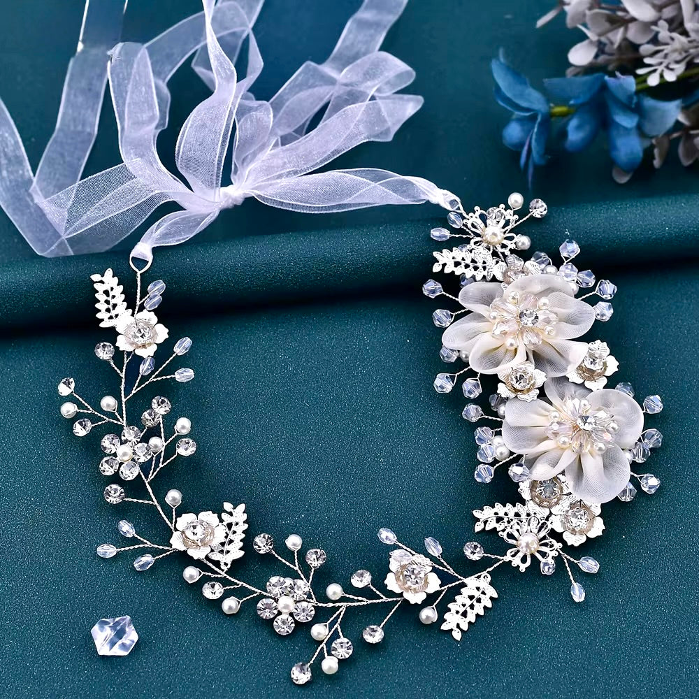 Sarita - Silk Flowers Crystal and Pearl Bridal Belt/Sash