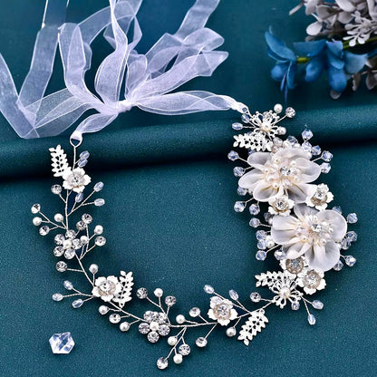 Sarita - Silk Flowers Crystal and Pearl Bridal Belt/Sash