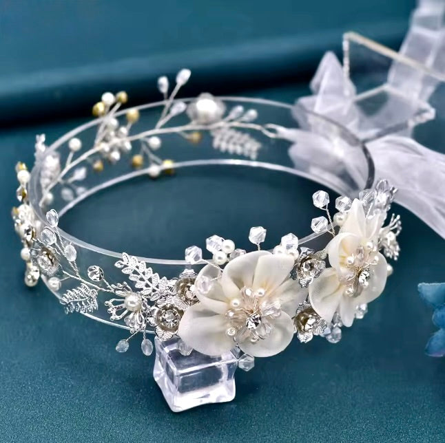 Sarita - Silk Flowers Crystal and Pearl Bridal Belt/Sash