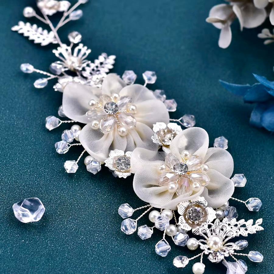 Sarita - Silk Flowers Crystal and Pearl Bridal Belt/Sash