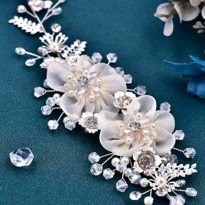 Sarita - Silk Flowers Crystal and Pearl Bridal Belt/Sash