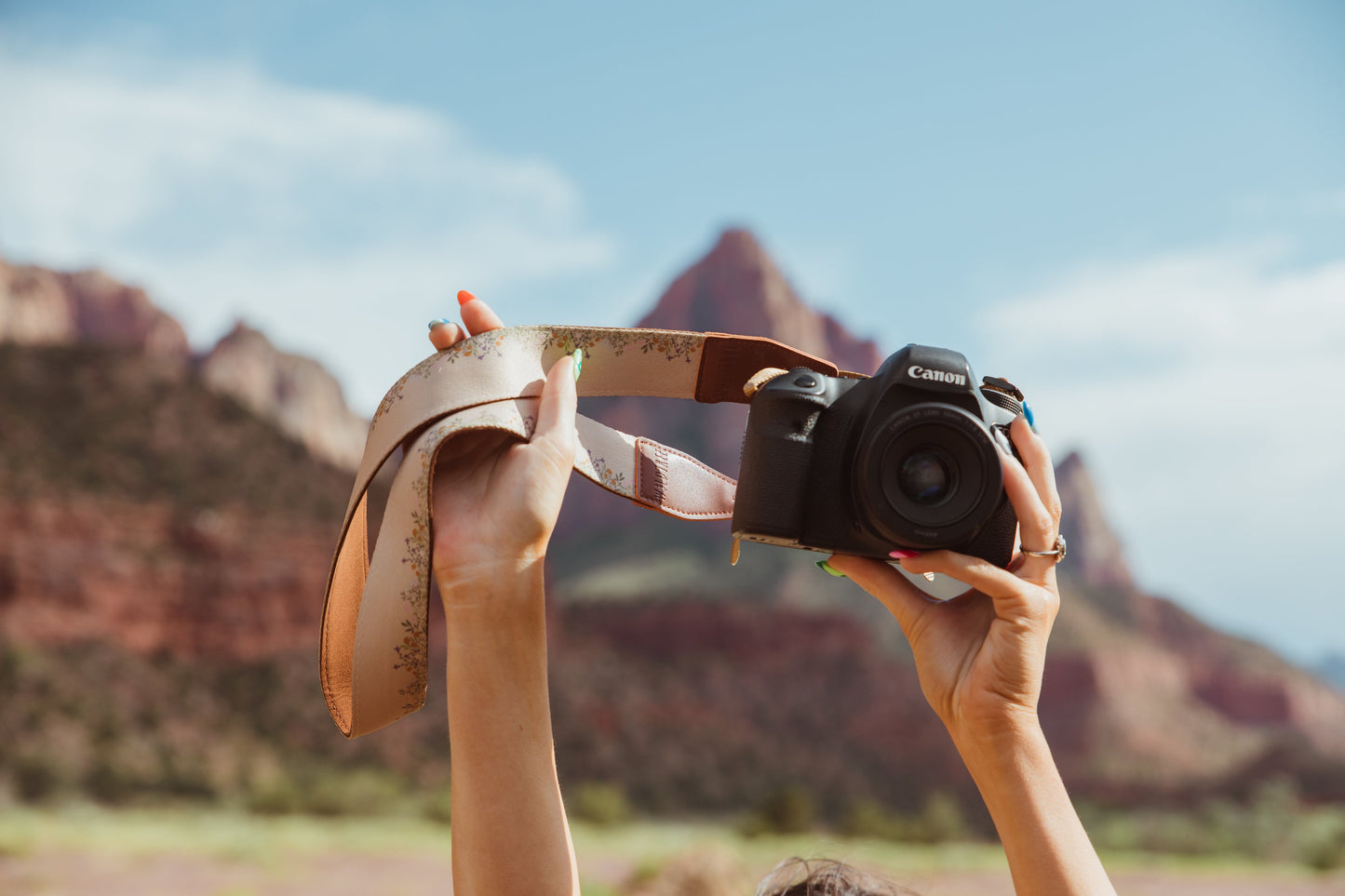 Flower Field Tan Camera Strap