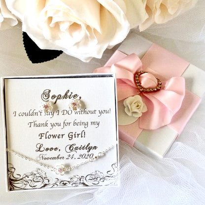 "Lilo" - Cherry Blossom Earrings and Bracelet Set, Flower Girl Gift