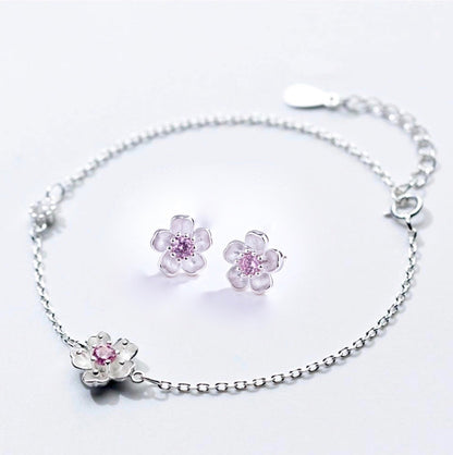 "Lilo" - Cherry Blossom Earrings and Bracelet Set, Flower Girl Gift