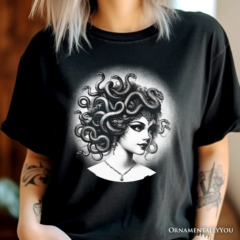 Medusa Spooky Portrait T-Shirt, Horror Villain Theme Halloween Tee