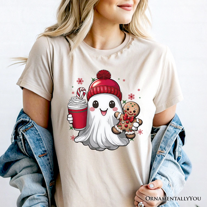 Cute Ghost Christmas T‑Shirt, Adorable Gingerbread and Cocoa Holiday Tee