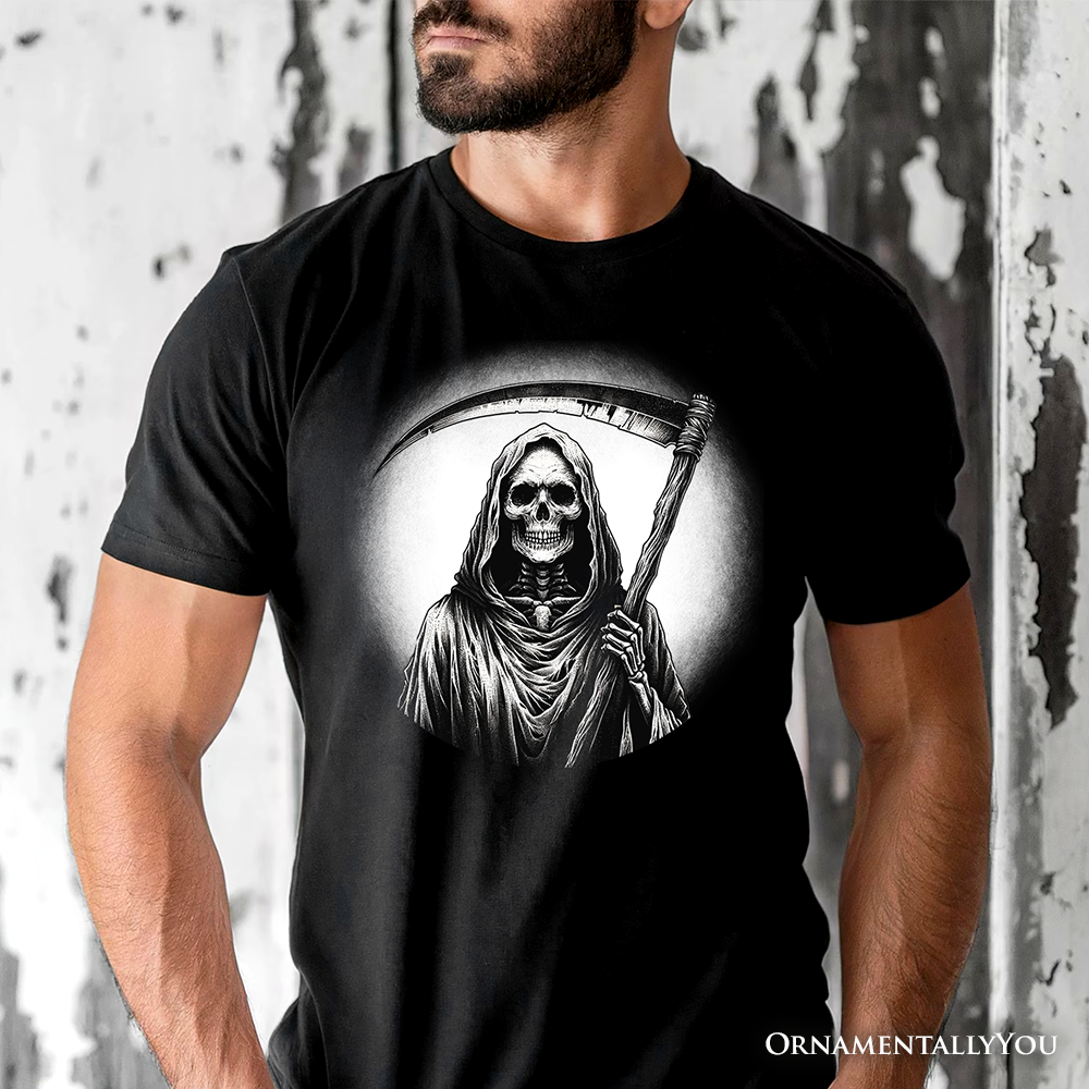 Grim Reaper Spooky Portrait T-Shirt, Horror Villain Theme Halloween Tee