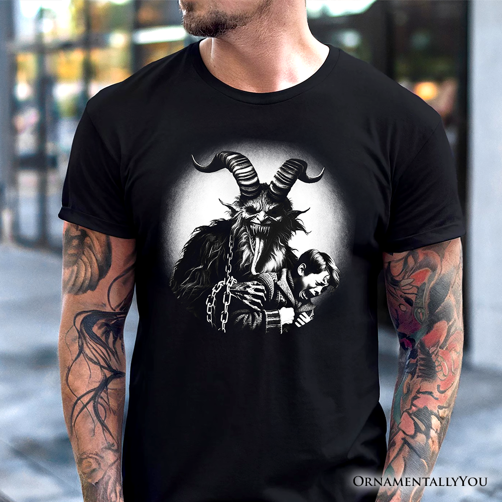 Krampus Spooky Portrait T-Shirt, Horror Villain Theme Halloween Tee