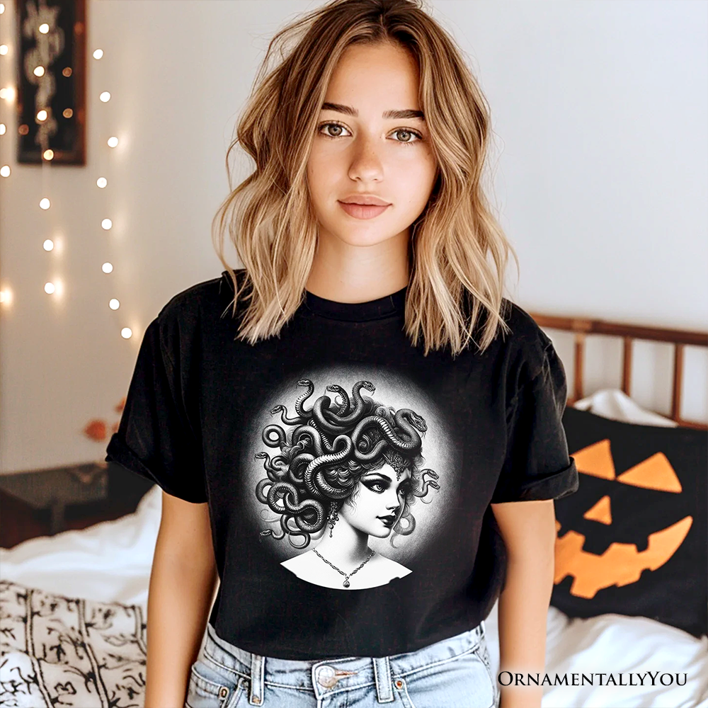 Medusa Spooky Portrait T-Shirt, Horror Villain Theme Halloween Tee
