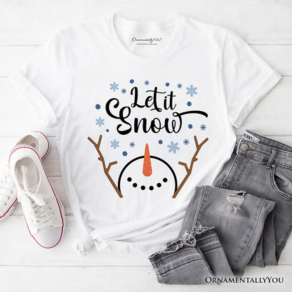 Let It Snow Snowman T‑Shirt, Snowflakes Minimalist Tee for Winter Holiday Season