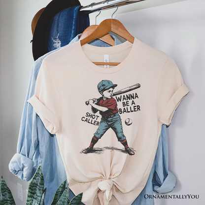 Baseball Retro T-Shirt Wanna Be a Baller, Vintage White and Natural Tee