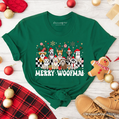 Merry Woofmas Dog Mama T‑Shirt, Dogs With Santa Hats Christmas Tee