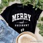 Merry and Pregnant T‑Shirt, Baby Announcement Christmas Tee for New Mom