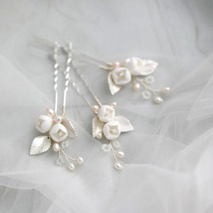 Pixie -  Pearl Bridal Hair Pin Set of Three - Available in Silver and Gold