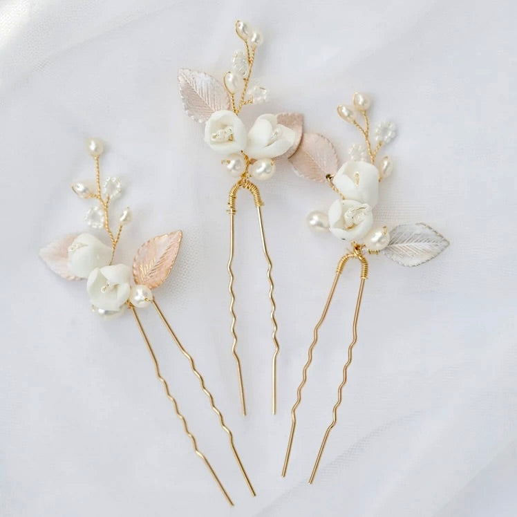 Pixie -  Pearl Bridal Hair Pin Set of Three - Available in Silver and Gold