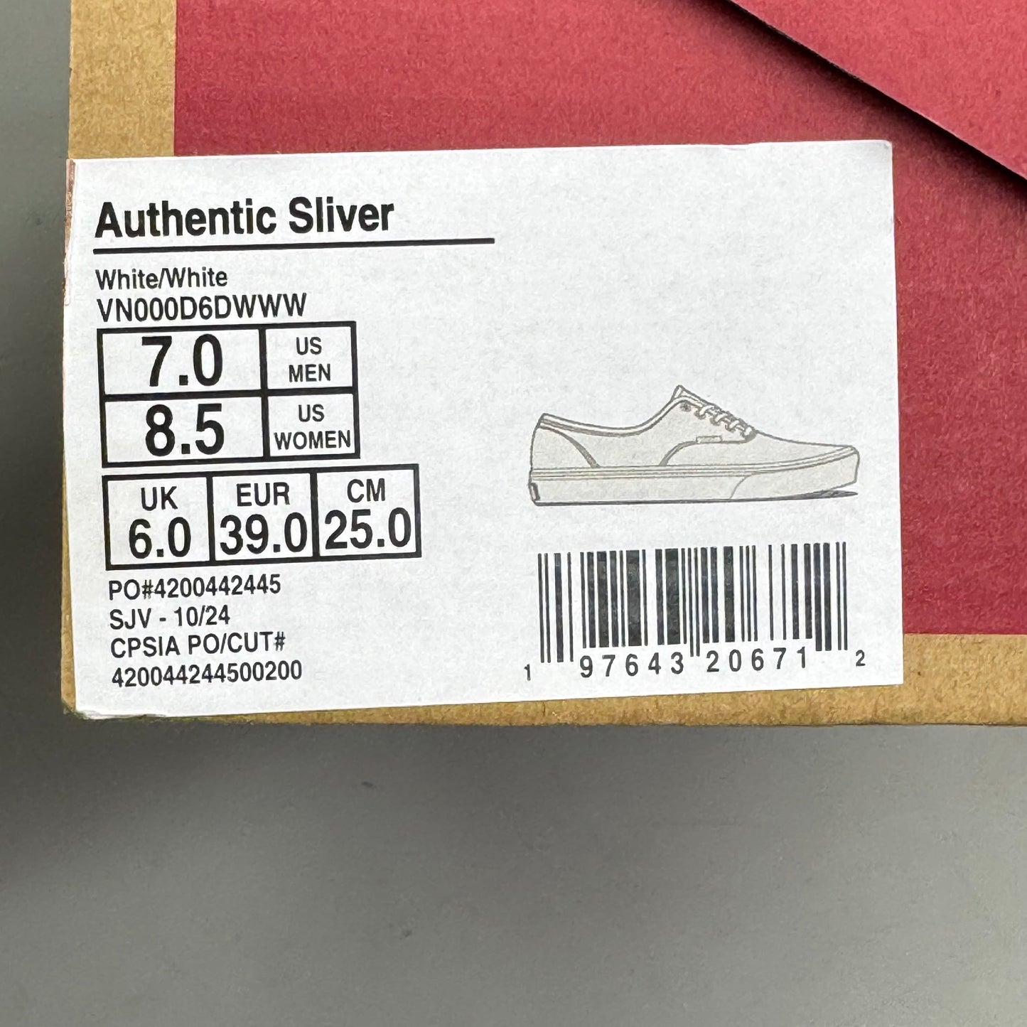 VANS Authentic Sliver Sneakers Shoes Women's Sz 8.5 White/White VN000D6DWWW