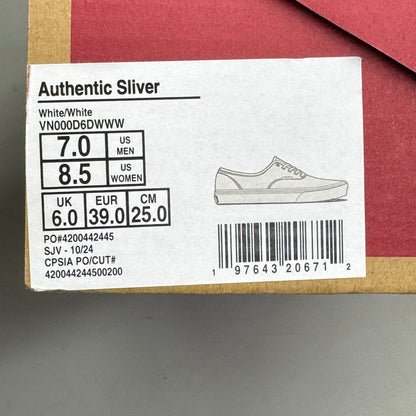 VANS Authentic Sliver Sneakers Shoes Women's Sz 8.5 White/White VN000D6DWWW