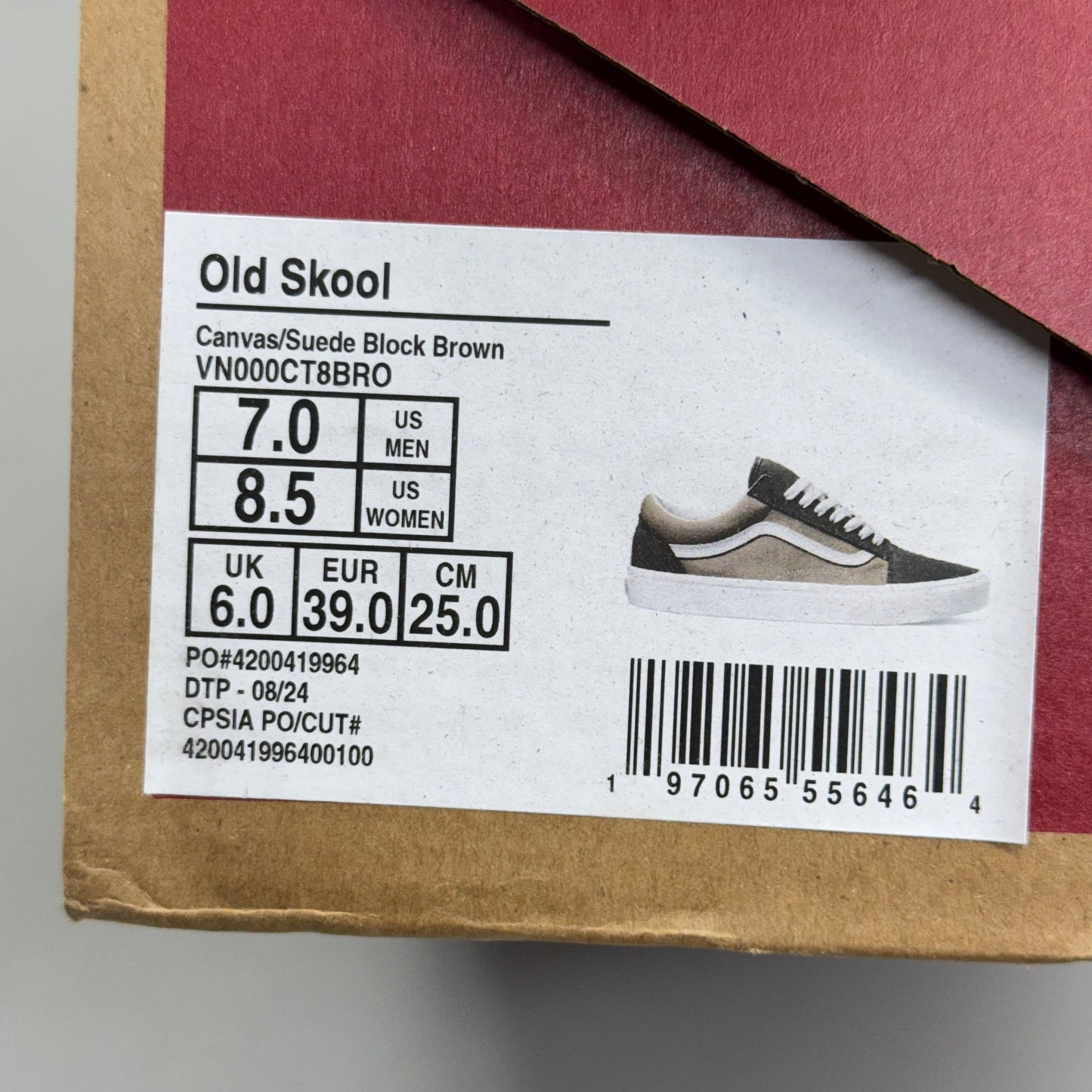 VANS Old Skool Shoe Sz Women's 8.5 Canvas/Suede Block Brown VN000CT8BRO