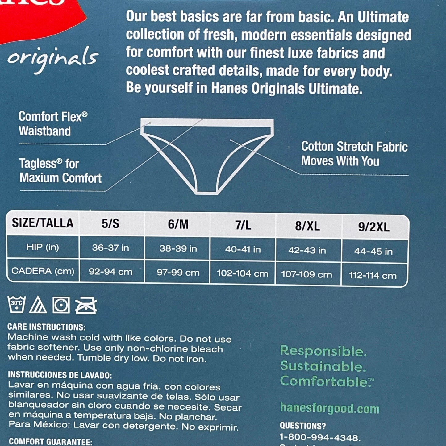 HANES 3 PACK!! Originals Women's Breathable Cotton Stretch Thongs Underwear Sz 7/L Navy/White/Floral 45U0BT