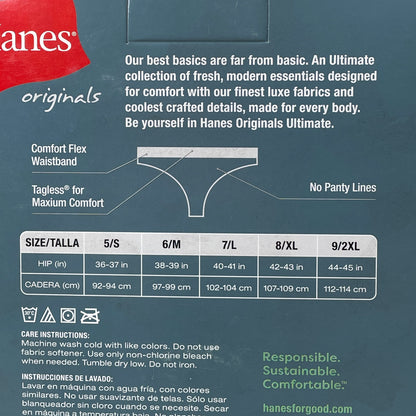HANES 3 PACK!! Originals Women's Breathable Cotton Stretch Thongs Underwear Sz 9/2XL Black/Heather/Stripe 45U0BT