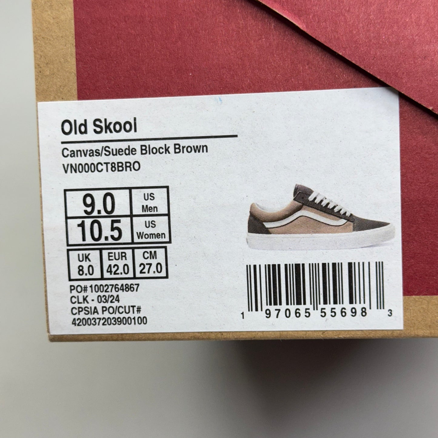 VANS Old Skool Shoe Sz Women's 10.5 Canvas/Suede Block Brown VN000CT8BRO