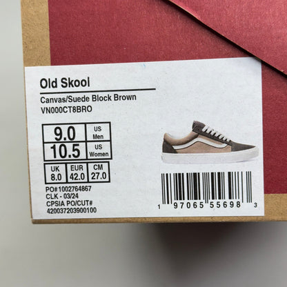 VANS Old Skool Shoe Sz Women's 10.5 Canvas/Suede Block Brown VN000CT8BRO