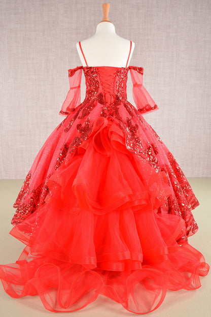 Glitter Sequin Embellished Mesh Kids Dress with Separate Mesh 3/4 Sleeves